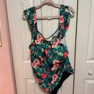 Plus Size Tropical Pink Palm Tree Swimsuit One Piece